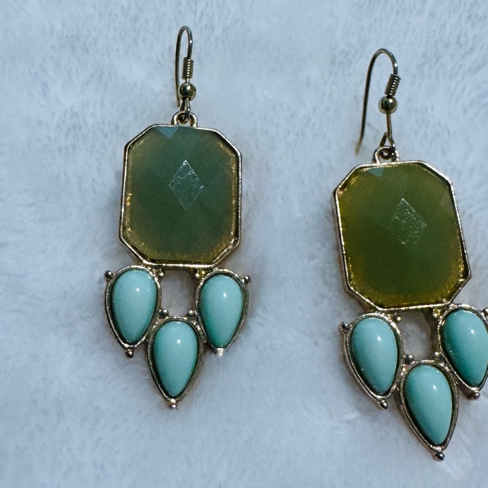 Elegant Green and Blue Dangle Earrings